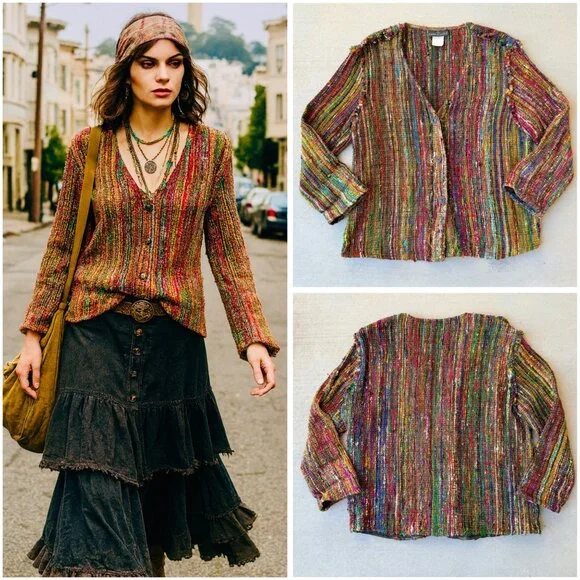 Carole Little 90s Hobo Chic Slub Knit Top - 8 - Picture 1 of 10